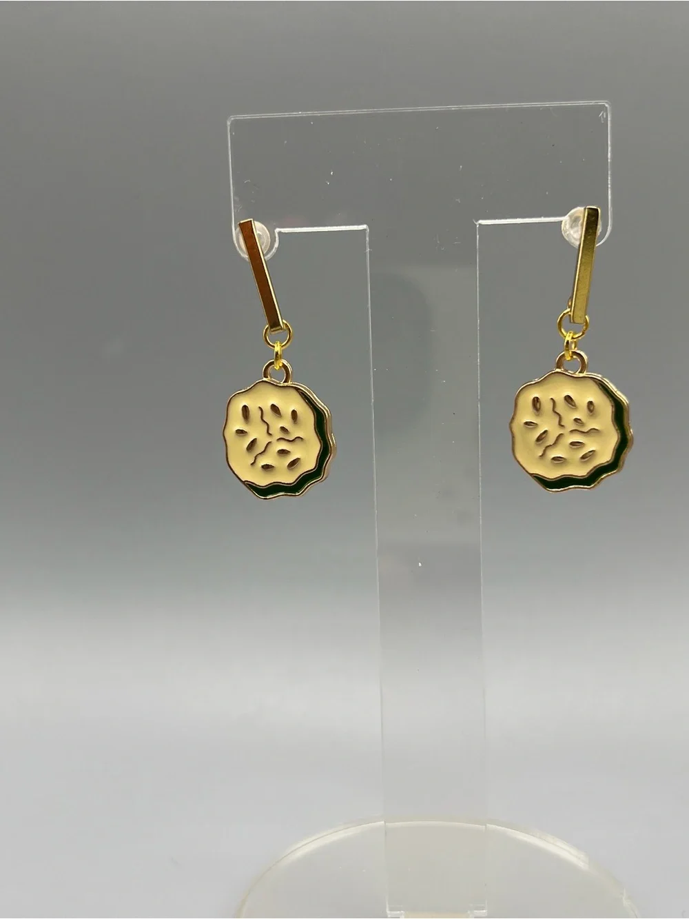 Gold Drop Pickle Chip Earrings - Handmade